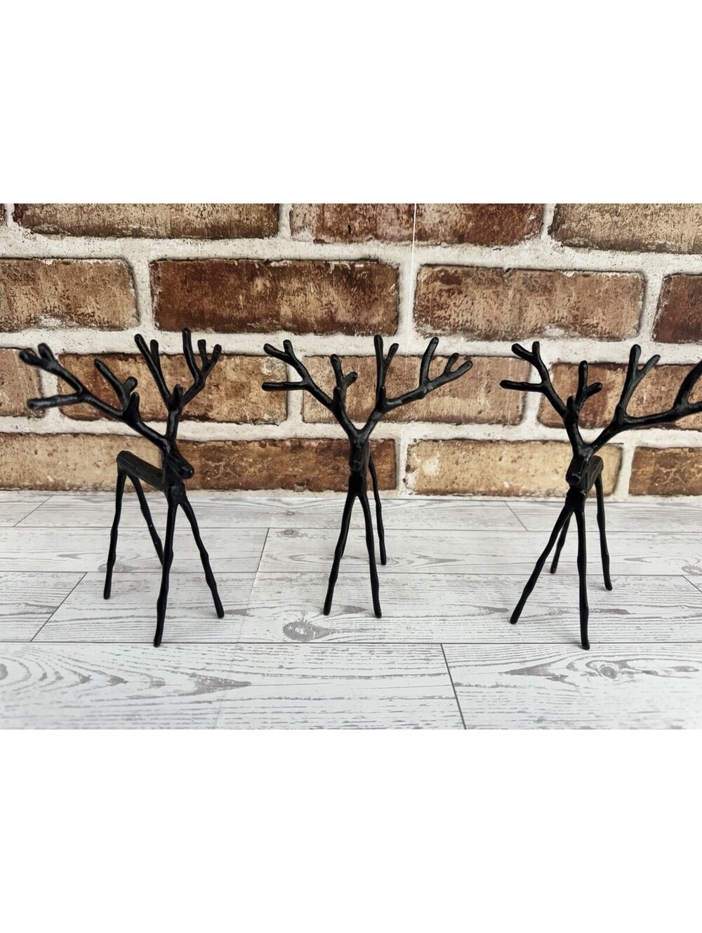 3 Iron Reindeer Christmas Decoration Decor Black Metal Figurine Primitive